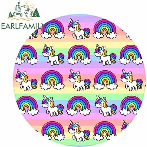EARLFAMILY 13cm x 13cm for Cute Kawaii Rainbow Unicorn Car Stickers and Decals 3D Scratch-proof Waterproof Repair Decoration