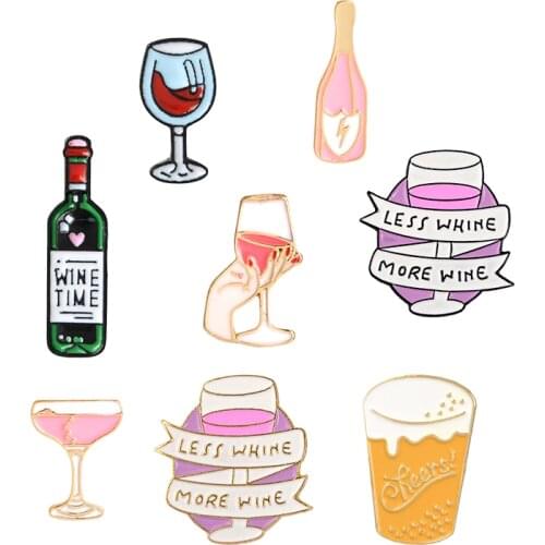 Wine Time Mini Beer Cocktail Wine glass Red Wine Bottle Cup Brooches Enamel Pin Badge Collection Gift For Women Men Party Time