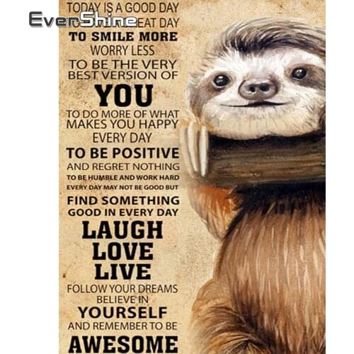 EverShine Full Square Drill Diamond Painting Cartoon Cross Stitch Kits Diamond Embroidery Sloth New Arrival Text Decor For Home
