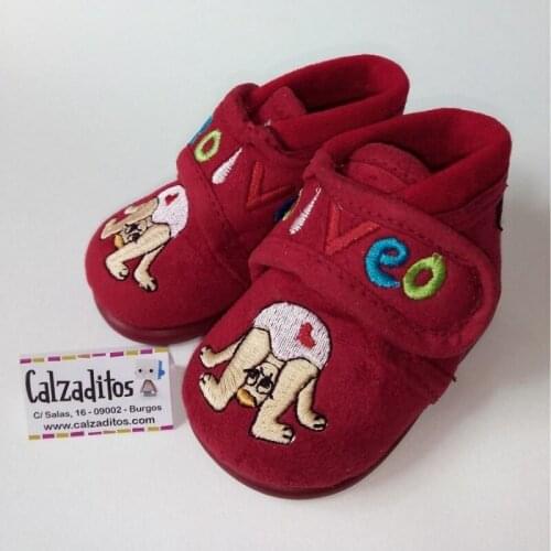 Fur-lined velcro home sneakers in Red