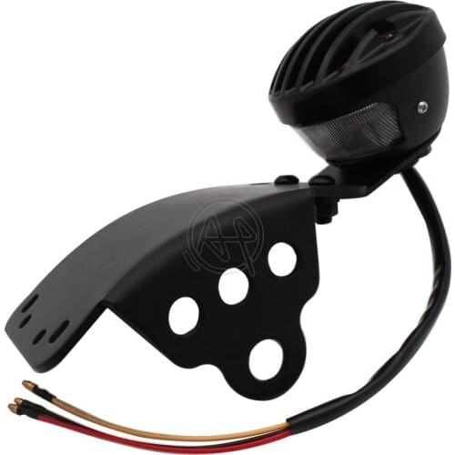 Black Aluminum Motorcycle Curved Mounted License Plate Holder Bracket + Tail Light License Light For Chopper Bobber Cafe Racer