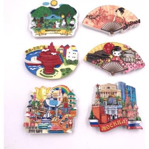 World Tourism Fridge Magnet Souvenir Creative Resin Moscow Russia, Hong Kong, Qingdao, Finland, Japan Stickers for Refrigerator