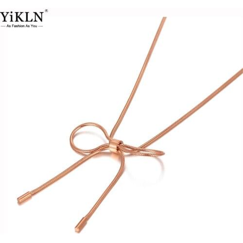 YiKLN Trendy Bohemia Stainless Steel Bowknot Charm Choker Necklaces Snake Chain Pendant Necklace For Women цепочка YN20062