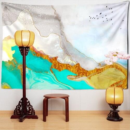 Marble Line Painting Tapestry Wall Hanging Chinese Art Style Hippie Bohemian Carpet Printing Living Room Home Decor