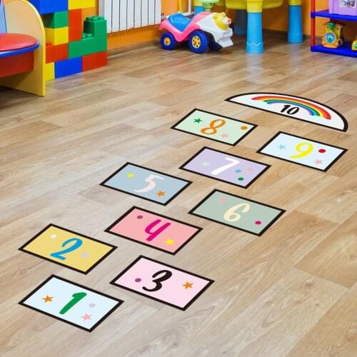 Cartoon Digital Grid Childrens Game Floor Sticker Door Sticker Wallpaper Self Adhesive Wall Stickers For Kids Room Home Decor