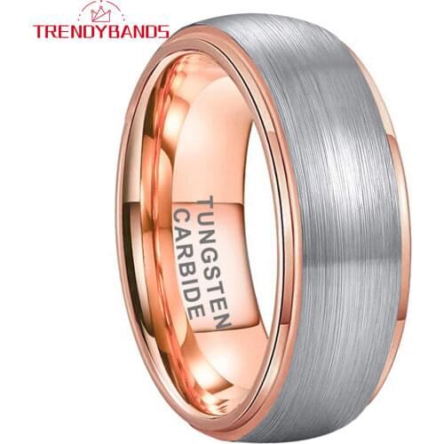 6MM Rose Gold Tungsten Carbide Engagement Rings For Women Men Wedding Band Domed Band Brushed Finish Comfort Fit