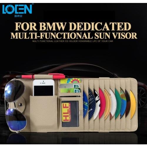 New arrival 2017 Top Layer Leather car Sunshade CD Disk phone Glasses frame credit card holder Organizer Storage bag for BMW