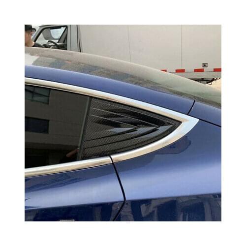 Carbon Fiber Look Rear Window Shutter Cover Trim 2pcs For Tesla Model 3 18-20