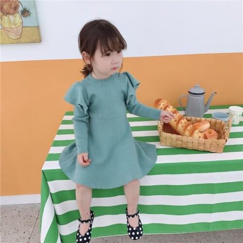 Autumn Winter Girls Sweater Dress Flounced A-Line Hemline Princess Long Sleeve Girls Dresses For Party Wedding 2-8 Years