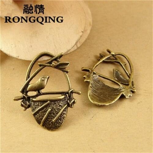 RONGQING 50pcs/lot 23*19MM Flower baskets Birdie antique alloy charm pendant Charms fit Bracelets & Necklaces DIY Jewelry