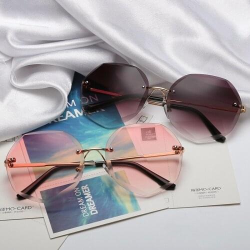 Polygon Women Sunglasses Rimless Alloy Sunglasses-women Oversized Sun Glasses for Female Elegant Luxury Fashion Large Face Uv400