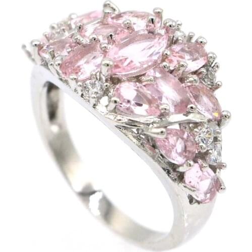 18x17m SheCrown Lovely Cute Created White Bright Cubic Zircon Womans Daily Wear Silver Rings