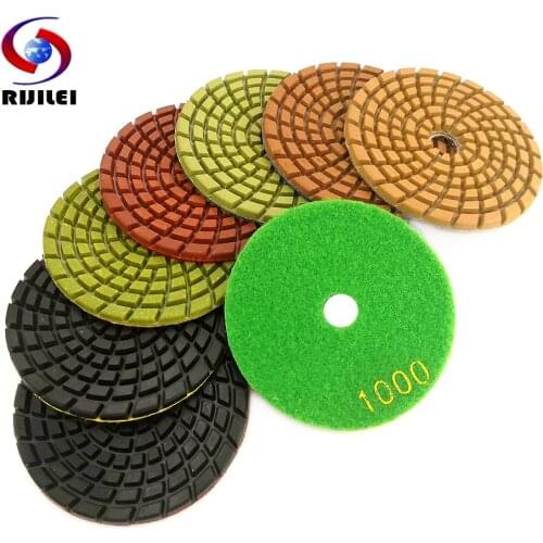 RIJILEI 7PCS 4inch diamond polishing pads thick 4mm Wet Diamond concrete floor polishing pad for marble stone Grinding Discs