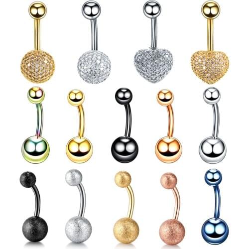 1Pc Stainless Steel Belly Piercings 14G Rose Gold Navel Piercings Belly Button Rings Heart Earrings Ombligo Woman Body Jewelry