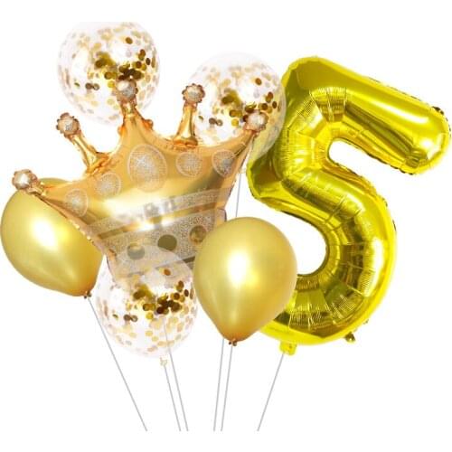 7Pcs Gold Crown Foil Balloons Prince Princess Baby Shower Birthday Party Balon ar Anniversary Of The Birthday Party Decoration
