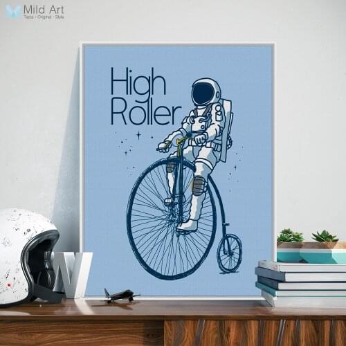 Modern Cartoon Spaceman Astronaut Bicycle Bike A4 Large Art Print Poster Fantasy Wall Picture Canvas Painting Custom Home Deco