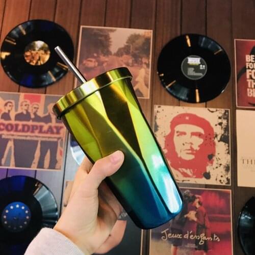 Stainless Steel Coffee Tumbler With Straw Hot Cold Double Wall Drinking Mug Cup Coffee Travel Mug 16oz/473 ML Irregular with Lid