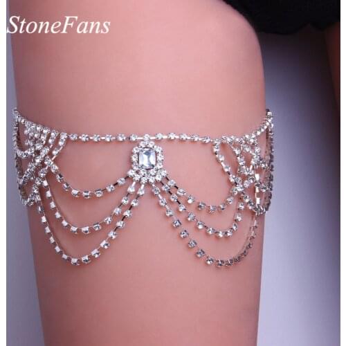 Stonefans Luxury Stone Elastic Stratification Rhinestone Leg Thigh Chain for Women Multi Layer Sexy Body Chain Jewelry Crystal