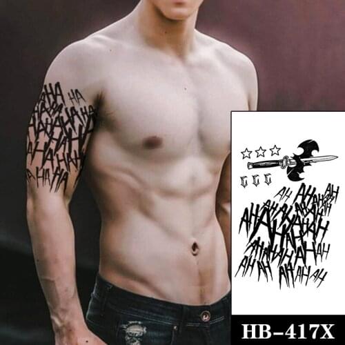 Black English Alphabet Knife Bat Tattoos Stickers Fake Waterproof Stars Totem Tattoo Temporary Body Art Arm Tatoos for Women Men