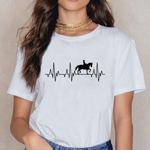 Tops T Shirt Women Heartbeat Horses Riding Harness Racing Equitation Dress Funny White Custom Female Shirt