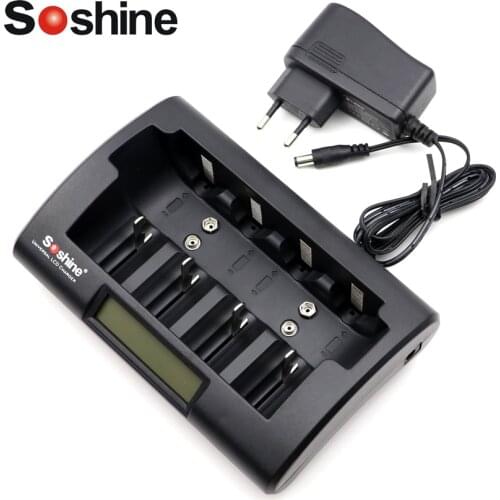 Soshine LCD Display Intelligent fast quick Charger for Ni-Mh NiMh AA AAA Rechargeable Battery 9V battery with 12V DC adapter