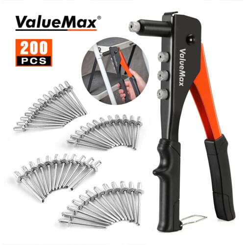 ValueMax 4 In1 Hand Riveter Set With 200 Rivets Professional Manual Rivet Gun Tool Home Reparing Tool 2.4mm 3.2mm 4.0mm 4.8mm