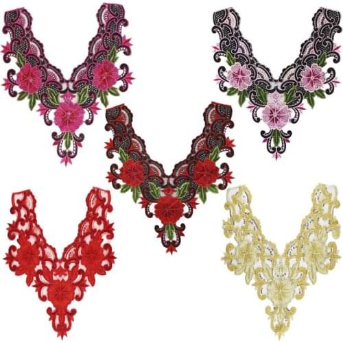 Embroidery Flower Sew on Patch Applique Fabric Collar for Wedding Evening Dress Clothing Decoration Accessories Patches Craft