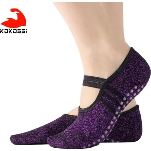 KoKossi Bright Silk Lace-up Yoga Socks Breathable Cotton Skin-friendly Dance Socks Anti-slip PVC Harmless Non-pilling Yoga Socks