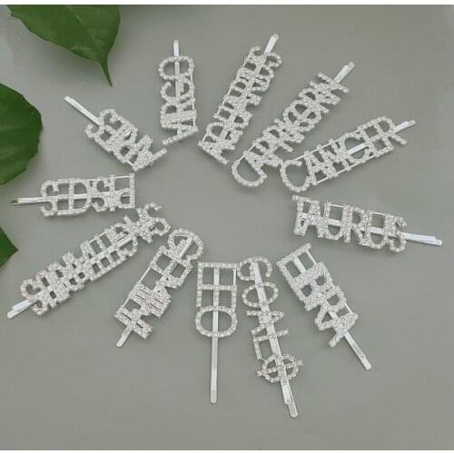 12pcs/lot Zodiac Letter Crystal Hair Clip Constellation Hair Accessories For Women Kpop Jewelry Aries Cancer Horoscope Hairpin