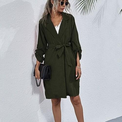 Women Spring Autumn Adjustable Waist Trench Coats 2021 Office Lady Elegant Solid Long Outwear Ladies Windbreaker Coats