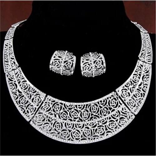 Luxury Bib Bohemian Statement Leaves Long Maxi Tassel Wholesale Sliver Gold Necklace Earrings Jewelry Sets Women 2019 Fashion