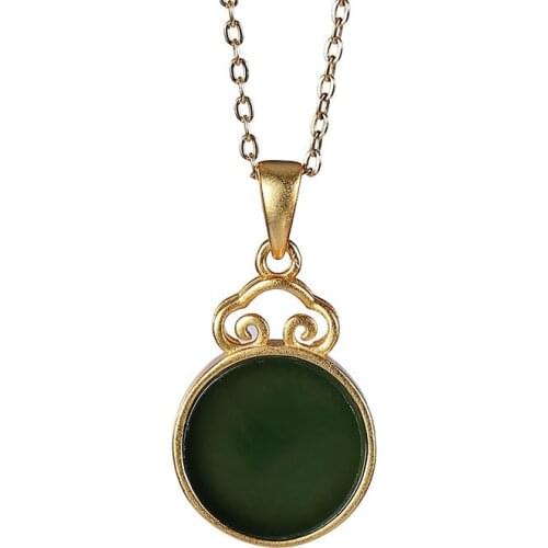 S925 sterling silver gold plated Natural Hetian jade Jasper Pendant Retro Temperament Ruyi Womens Small pendant
