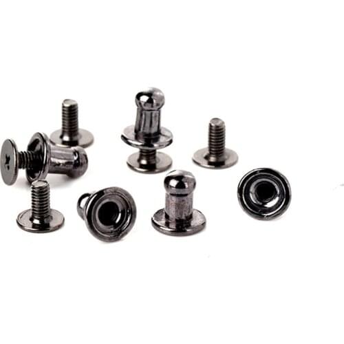 100sets Black Solid Alloy Round Head Stud Spot Screwback CraftLeather Bag Belt Chicago Button Screw Nail Rivet