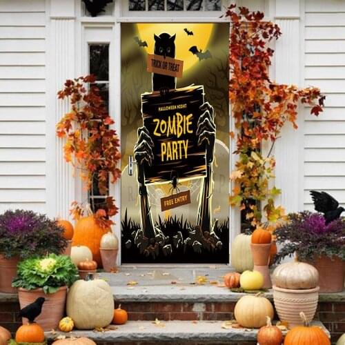 2pcs/set Newest Halloween Zombie Horror Poster Door Stickers Painting Wallpaper Wall Sticker Party Bedroom Home Decor Gifts