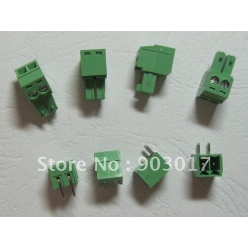 200 pcs Angle 2pin/way Pitch 3.5mm Screw Terminal Block Connector Green Color Pluggable Type with angle pin