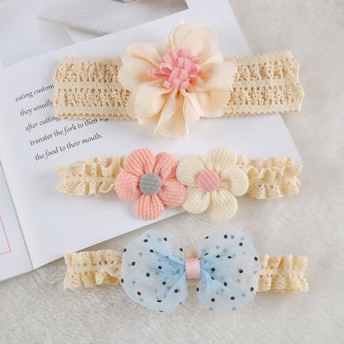 3Pcs/Set Flower Baby Girl Headband Bows Crown Newborn Toddler Turban Hair Band Headbands For Girls Kids Baby Hair Accessories