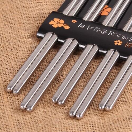 5 Pairs Stainless Steel Square Chopsticks Chinese Stylish Healthy Light Weight Chinese Chopsticks Metal Non-slip Design Kitchen