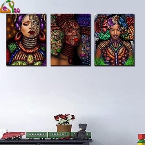Full Drill Diamond Painting 3 pcs colorful weird African girls black girls Home Decor Cross Stitch Embroidery Mosaic Diamond Art
