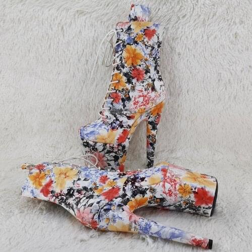 Leecabe 20CM/8inches flower pattern upper ankle platform Pole Dance boot
