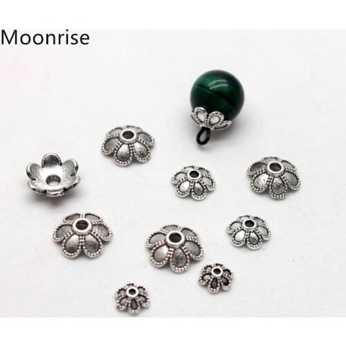 30Pcs /Pack Silver Alloy Flower Petal Bead Caps Beads Spacers For Jewelry Making Findings 6mm 8mm 10mm