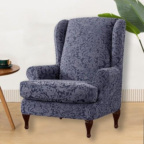 2Pc/set Jacquard Floral Wing Back Chair Cover Stretch Sofa Armchair Slipcover Removable Seat Sofa Slipcover Furniture Protector