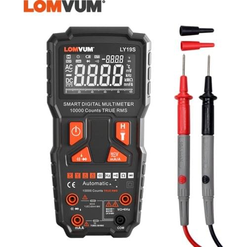 LOMVUM 9999 Counts Digital Multimeter Intelligent AC DC Voltage Current Meter Capacitance Backlight Temperature HOLD Probes Pen