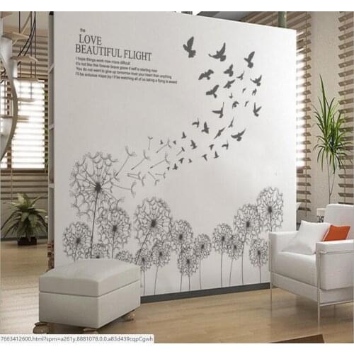 COVPAW Wall Stickers Dandelion Bird Living Room Bedroom Home Decor Wall Decals Mural Wallpaper Poster Sitting Room PVC