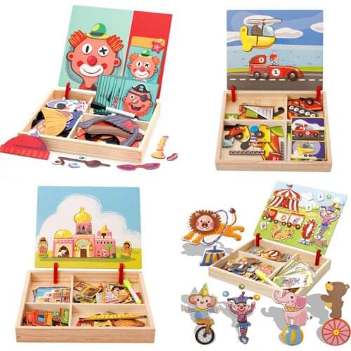 Wooden Kids Educational Toys Magnetic Puzzles Game Set Easel Dry Erase Board Puzzle Drawing Toys Early Educational Toys gift