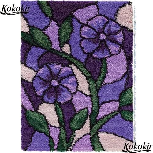 DIY latch hook rug canvas printing vloerklee diy tapijt foamiran for needleworksets knooppakket flower crochet tapis Crocheting