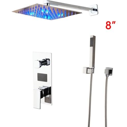 Bathroom LED Shower Head 2-Way Digital Mixer Valve Handheld Shower Faucet Wall Mount