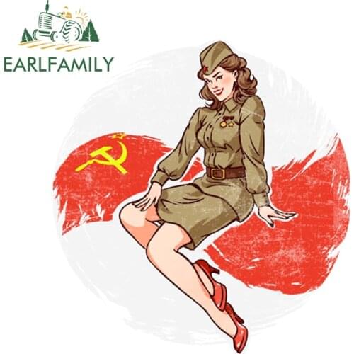 EARLFAMILY 13cm x 12.1cm DIY Car Assessoires Stickers for Pin Up Girl from USSR Decal Cartoon Surfboard Windows VAN Waterproof