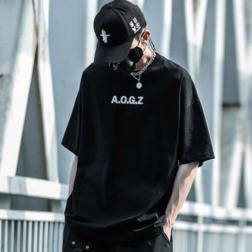 Hip Hop Harajuku Summer T Shirt Men Techwear Print Oversized Cotton Tops Tees Casual Letter Streetwear Mens Clothes T-Shirts