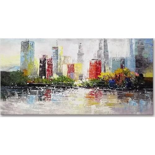 Mintura Wall Picture for Living Room Oil Paintings on Canva Hand Painted City Buildings and Lakes Home Decor Wall Art No Framed