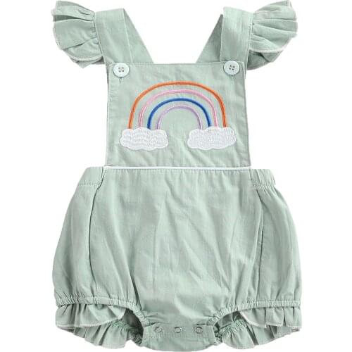 Baby Girl’s Sweet Ruffles Fly Sleeve Romper Fashion Rainbow Embroidery Backless Jumpsuits